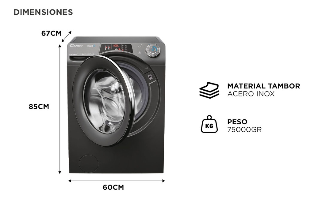 Lavasecarropas Candy Row41494dwmrt-12 14+9kg Inverter Gris Antracita