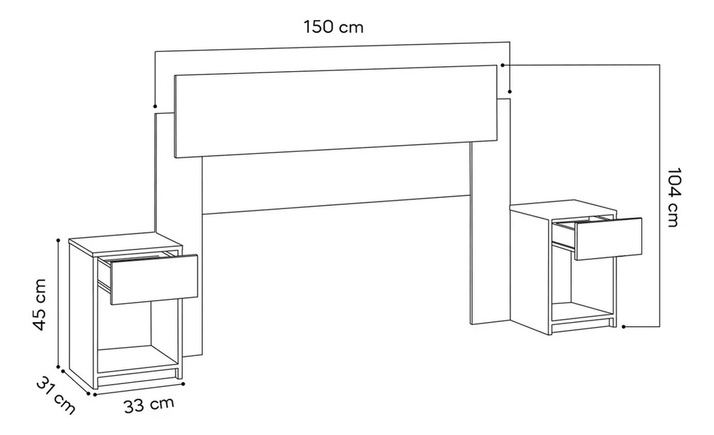 Respaldo De Cama Vera Cdmc300-ml 150cm C/mesas De Luz Blanco