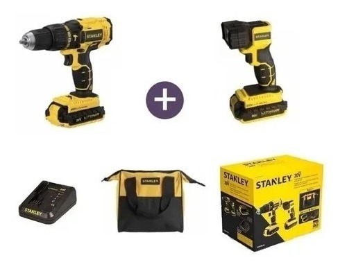 Set Taladro Percutor + Linterna Led Stanley Schf20c2k