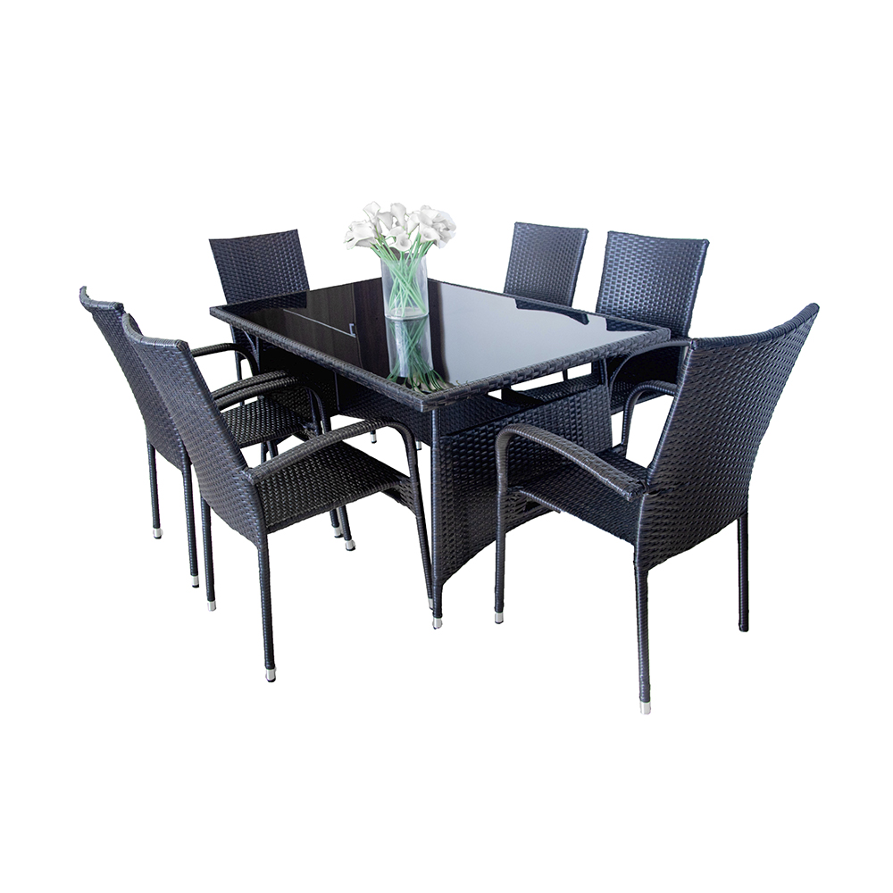 JUEGO DE MESA 1.50X0.90 + 6 SILLAS MIAMI RATTAN GRIS AM