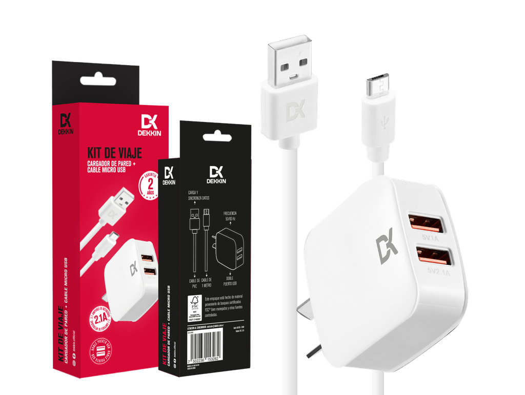 CARGADOR + CABLE MICRO USB DEKKIN ACC-KI-041