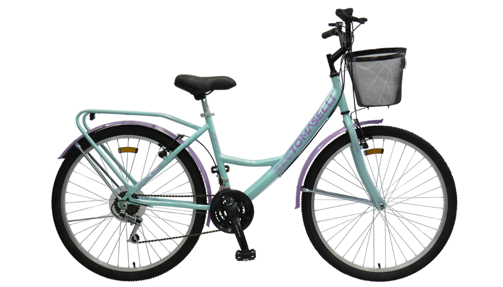 BICICLETA TOMASELLI LADY FULL 21 VEL ROD 26 VERDE AGUA/VIOLETA