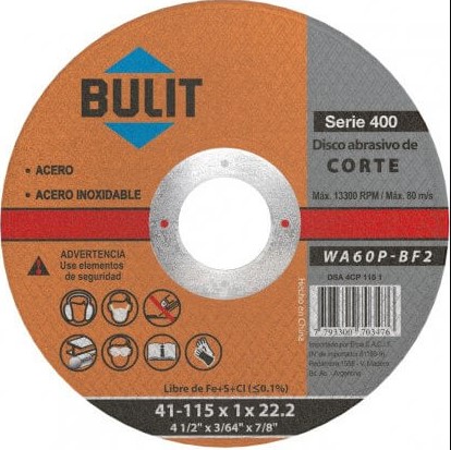 DISCO ABRASIVO DE CORTE SERIE 400 115X1,6X22.2 DSA 4CP