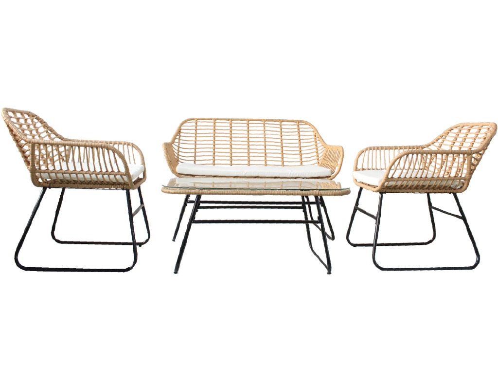 SET MUEBLE MAUI TRIBECA KD31/BE COLOR BEIGE (2 Sillones individuales + 1 Sillón doble + Mesa)