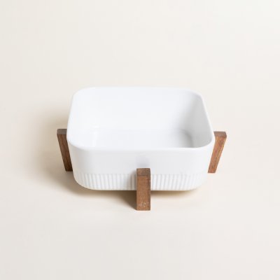 FUENTE CUADRADA PARA HORNO CON BASE DE ACACIA 22CM