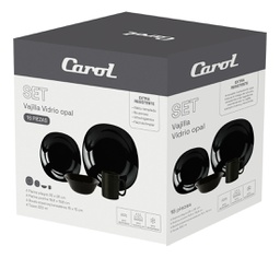 [11701095] SET VAJILLA CAROL 64916 16 PZAS VIDRIO OPAL NEGRO